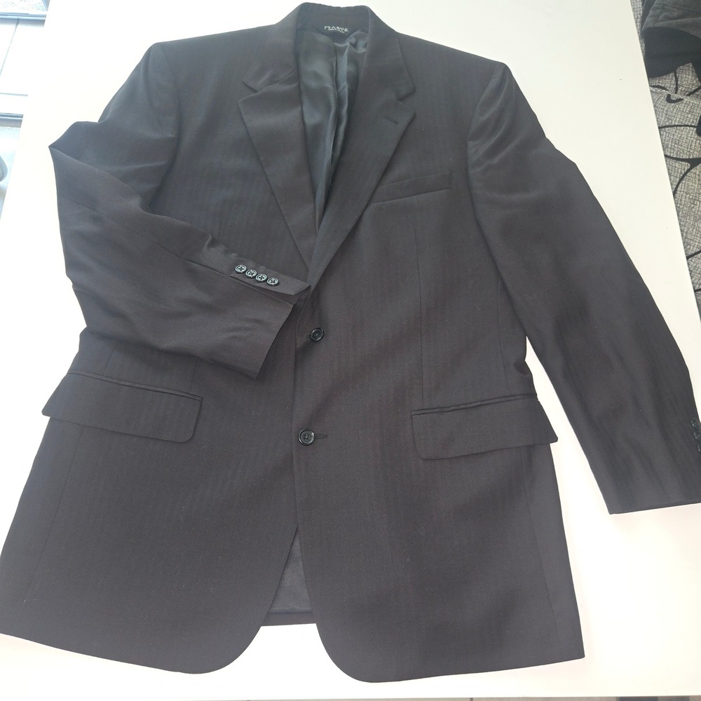 Jos A Bank Signature Collection Blazer Mens 44L Black Herringbone 100% Wool 2B